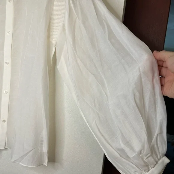 Frame Vintage Blush Off-White Semi-Sheer Cotton/Silk Blouse - Picture 2 of 6